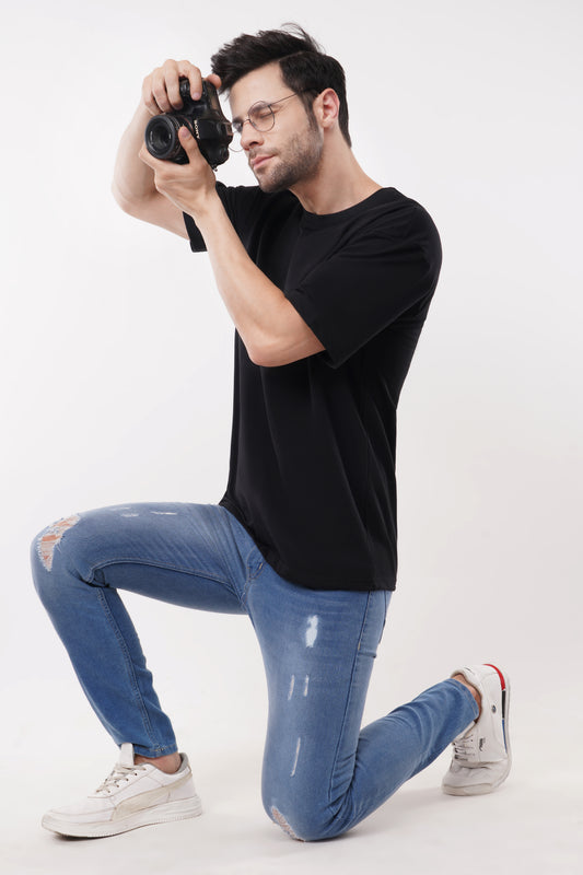 Premium 320 GSM Terry Cotton Black T-Shirt for Men