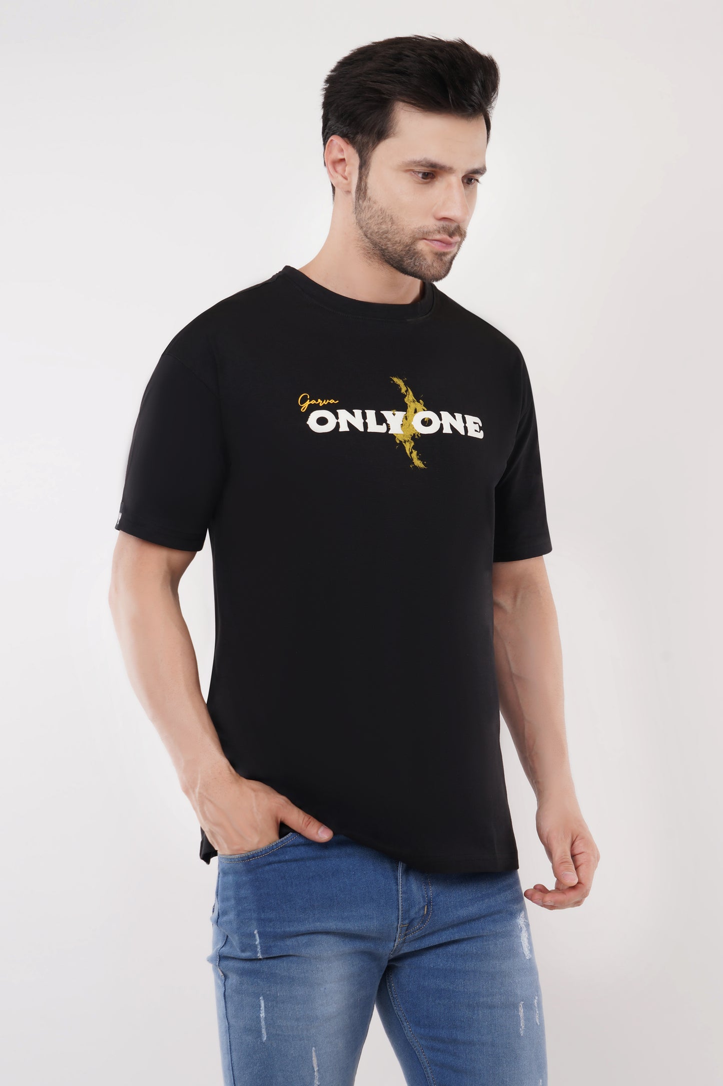 Only One Premium Black T-Shirt – 220 GSM Terry Cotton for Men