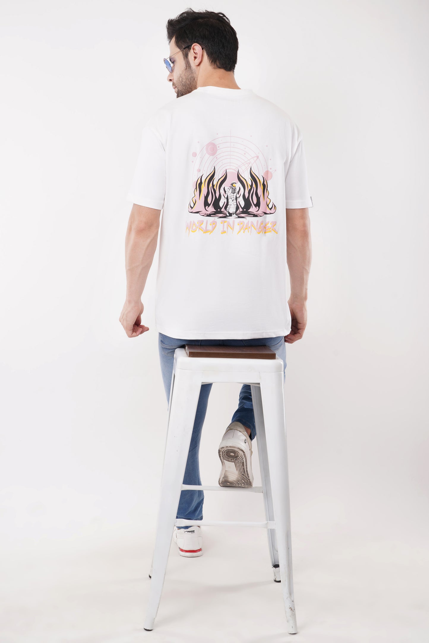 Garva Orbit Vibes White Terry Cotton T-Shirt – 220 GSM