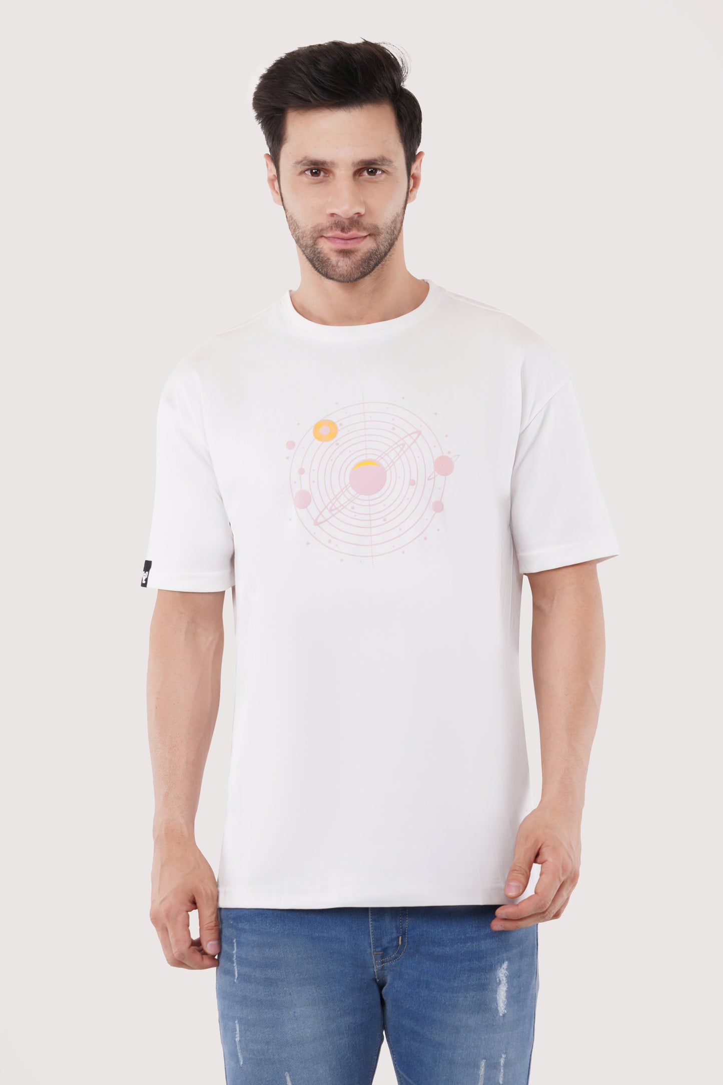 Garva Orbit Vibes White Terry Cotton T-Shirt – 220 GSM