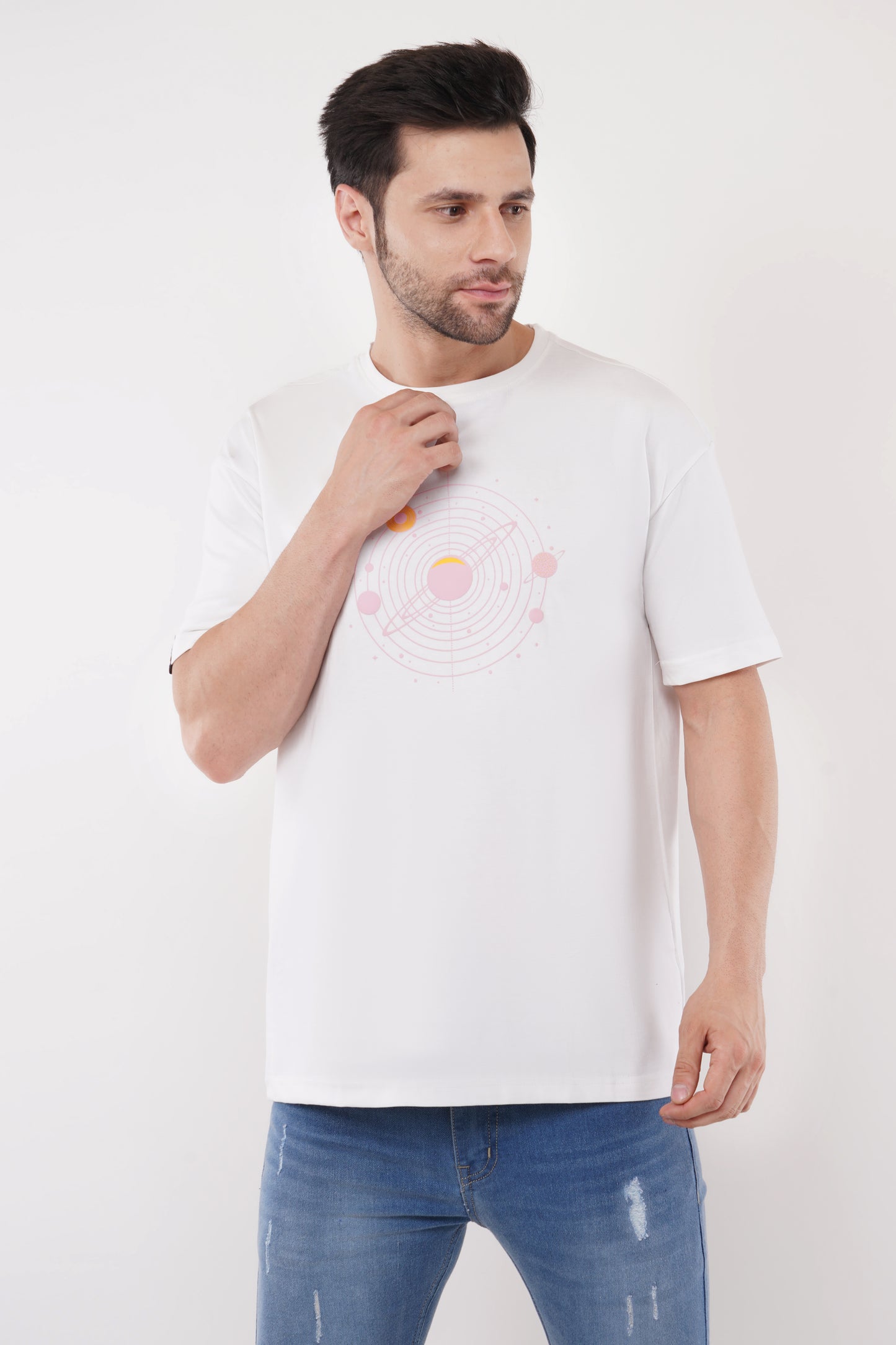 Garva Orbit Vibes White Terry Cotton T-Shirt – 220 GSM