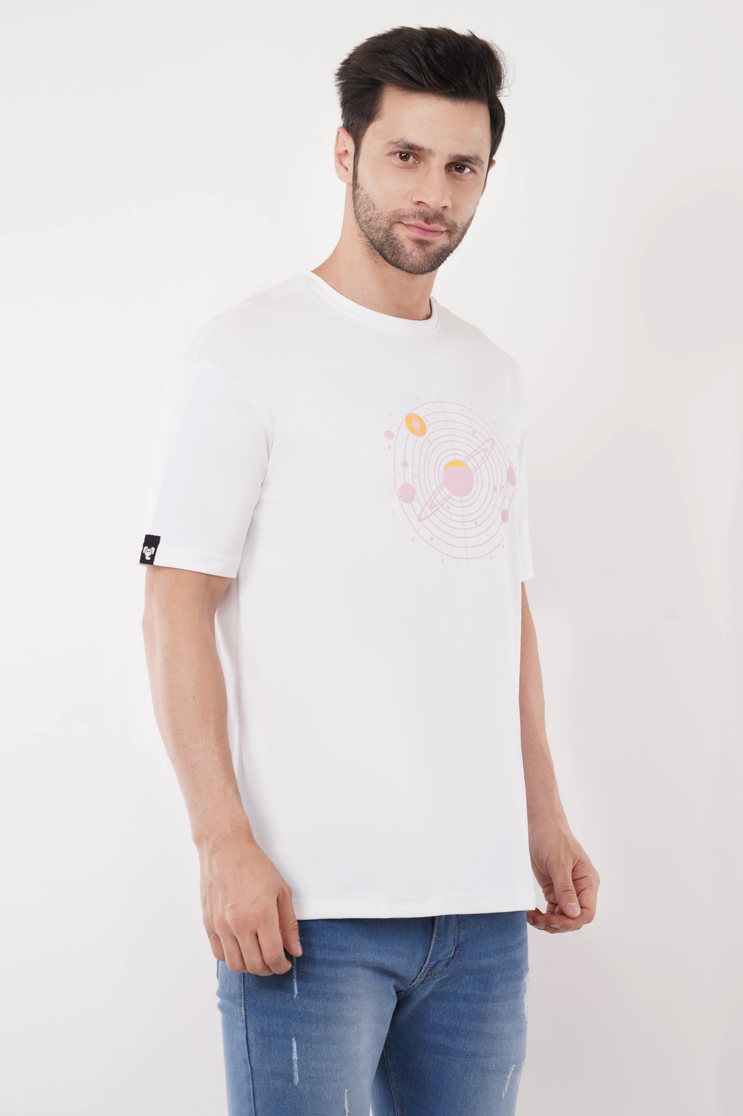 Garva Orbit Vibes White Terry Cotton T-Shirt – 220 GSM