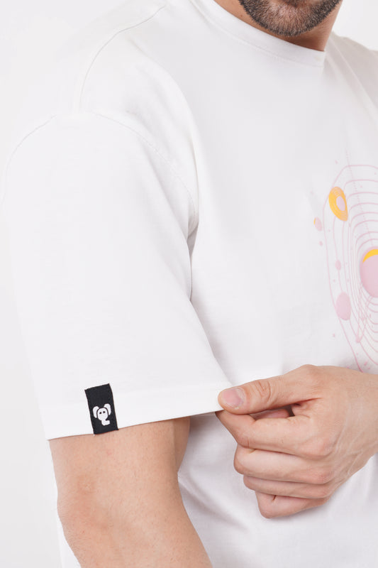 Garva Orbit Vibes White Terry Cotton T-Shirt – 220 GSM